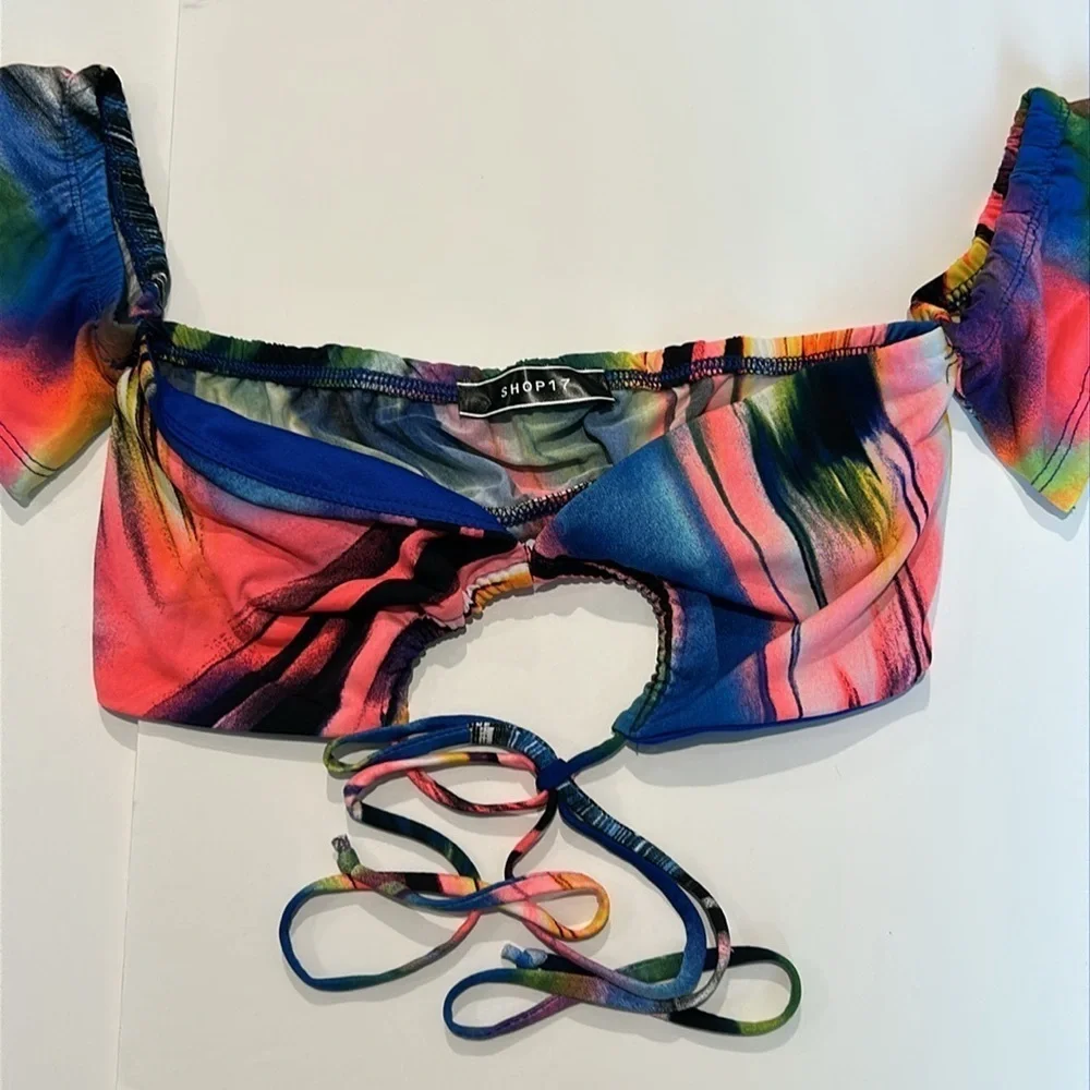 Shop17 swirl dye mesh bikini swim top size small